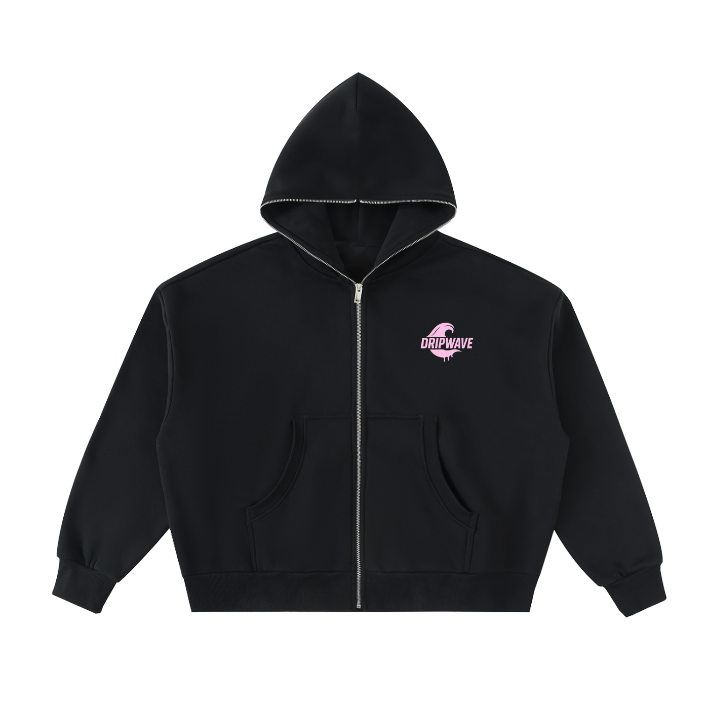DRIPWAVE Full-Zip Boxy Hoodie fleeced