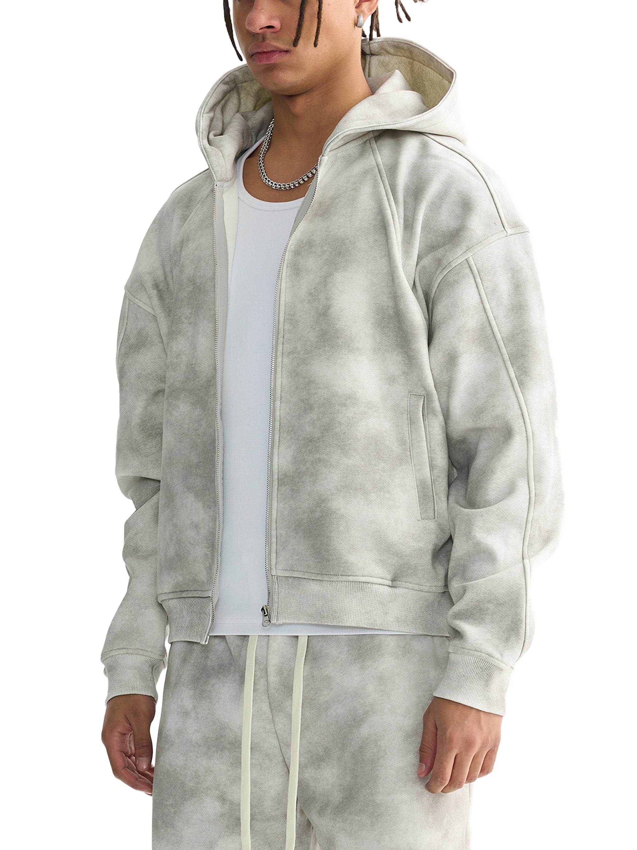 DRIPWAVE Dirty Washed Zip-Up Fleece Hoodie